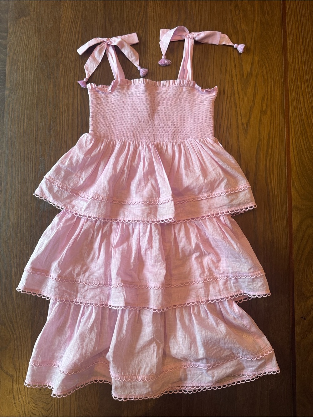 Zimmermann Girls' Pink Tiered Sundress with Tie Straps sz 10
